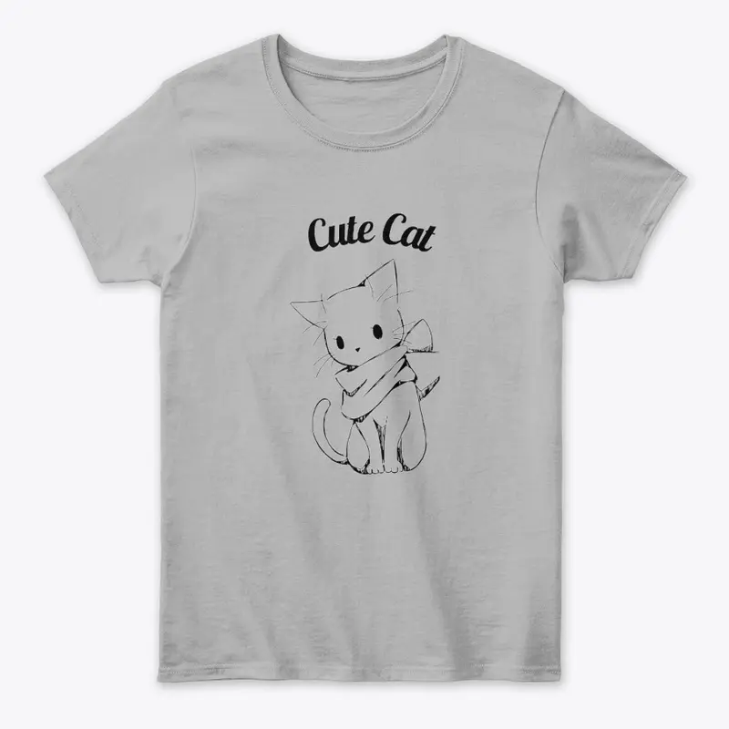 Adorable Gray ‘Cute Cat’ T-shirt